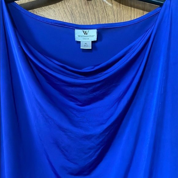 Worthington Blue Draped Flutter Sleeve Blouse - Picture 3 of 3